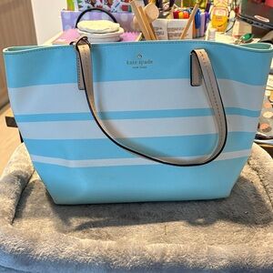 Kate Spade Aqua and White Striped Tote
